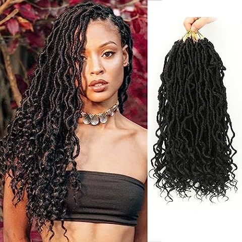 Goddess Locs Crochet Hair With Curly Ends 14 Inch 8 Packs Pre-Looped Boho Faux Locs Crochet Braids Soft Distressed Locs Synthetic Hair Extensions For Black Women(14inch,1B) Cover