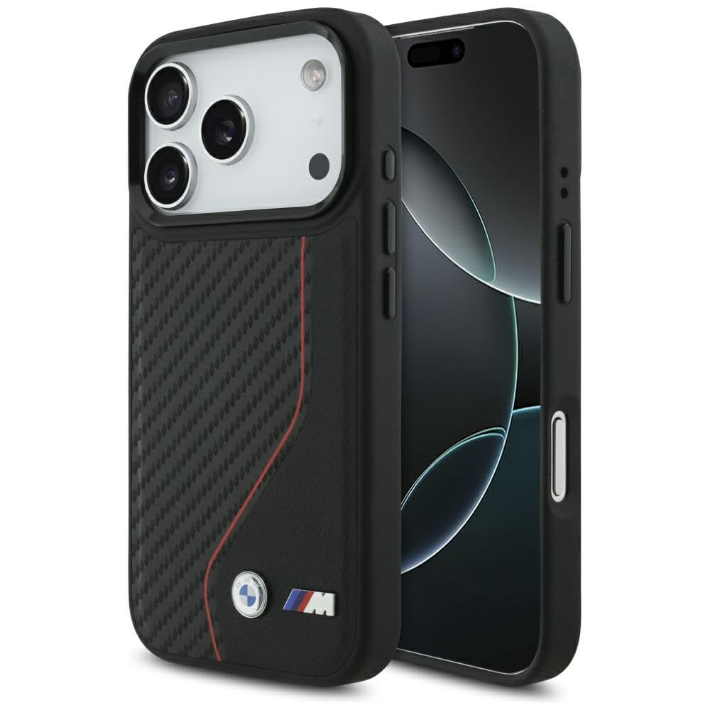 CG Mobile BMW M Carbon Line & Logo Compatible avec Mag Safe Coque pour iPhone 17 Pro (Rouge)