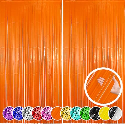 Image of Hampton Distribution 2 Pack Orange Fringe Backdrop Curtains, Orange Streamers Party Backdrop, Party Decorations for Birthday, Holidays, Parties & More