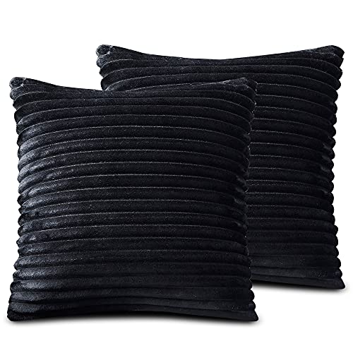 FARFALLAROSSA Lot de 2 housses de coussin en microfibre avec fermeture éclair, noir, 60 x 60 cm, housses carrées pour coussin de canapé, convient à toutes les saisons, couleur unie Cover
