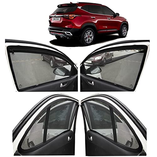 Image of Autofact Magnetic Car Sunshades Compatible with Kia Seltos (Set of 4) - Easy Installation, UV Protection, Keeps Car Cool (Front 2 with Zippers for Easy Access, Rear 2 Without Zippers)