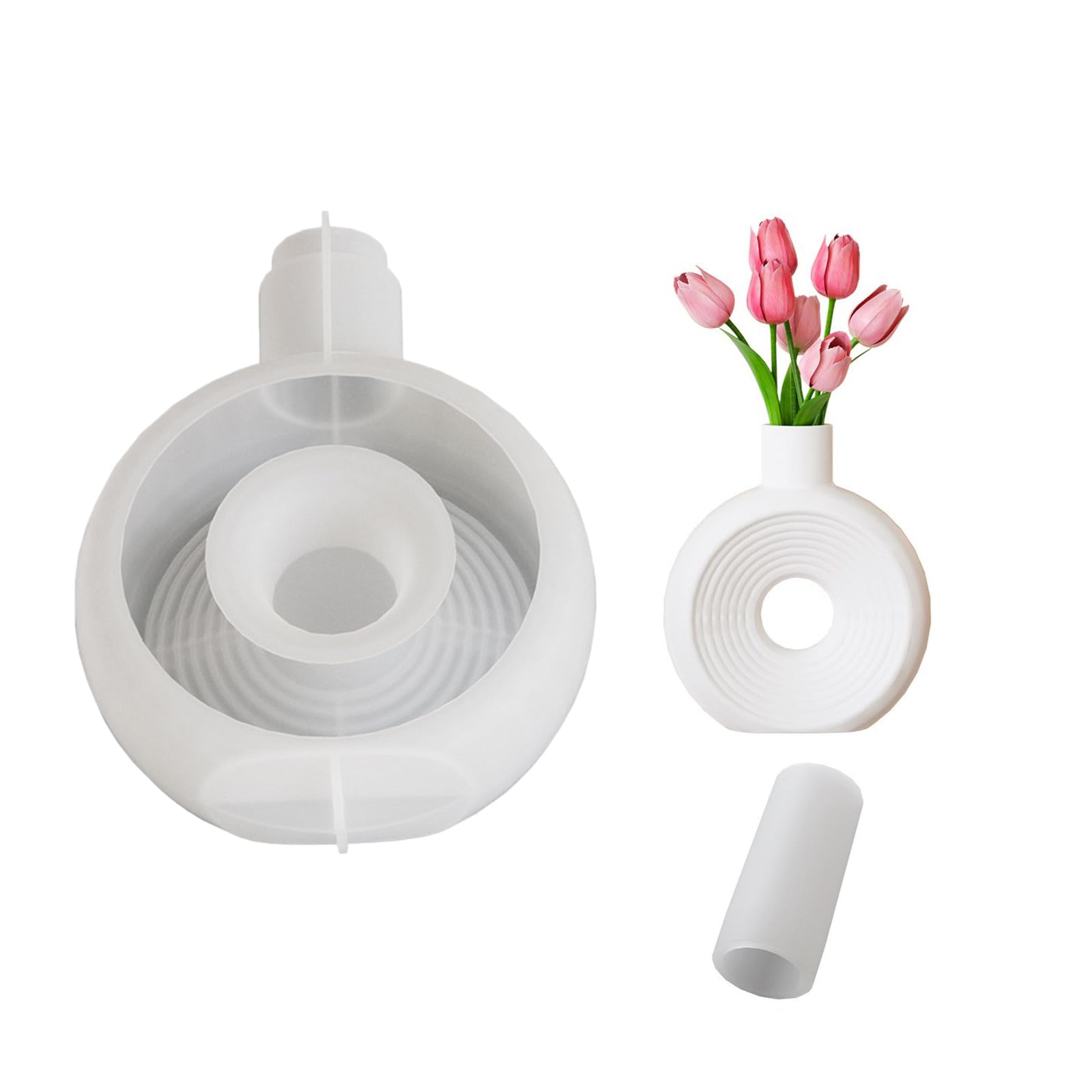 NEWFT Silicone Mold for Geometry Circular Flower Vase Decorative Planter Accessory Mould Tabletop Decoration Molding Tool