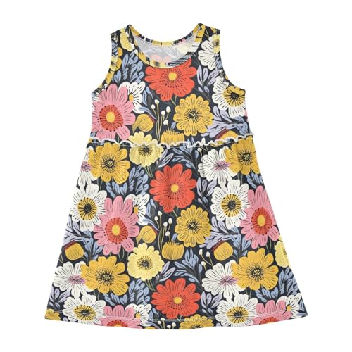 ALAZA Retro Blossom Daisy Floral Girls Toddler Casual Dress for Summer Sleeveless Dresses Sundress 2-8 Years