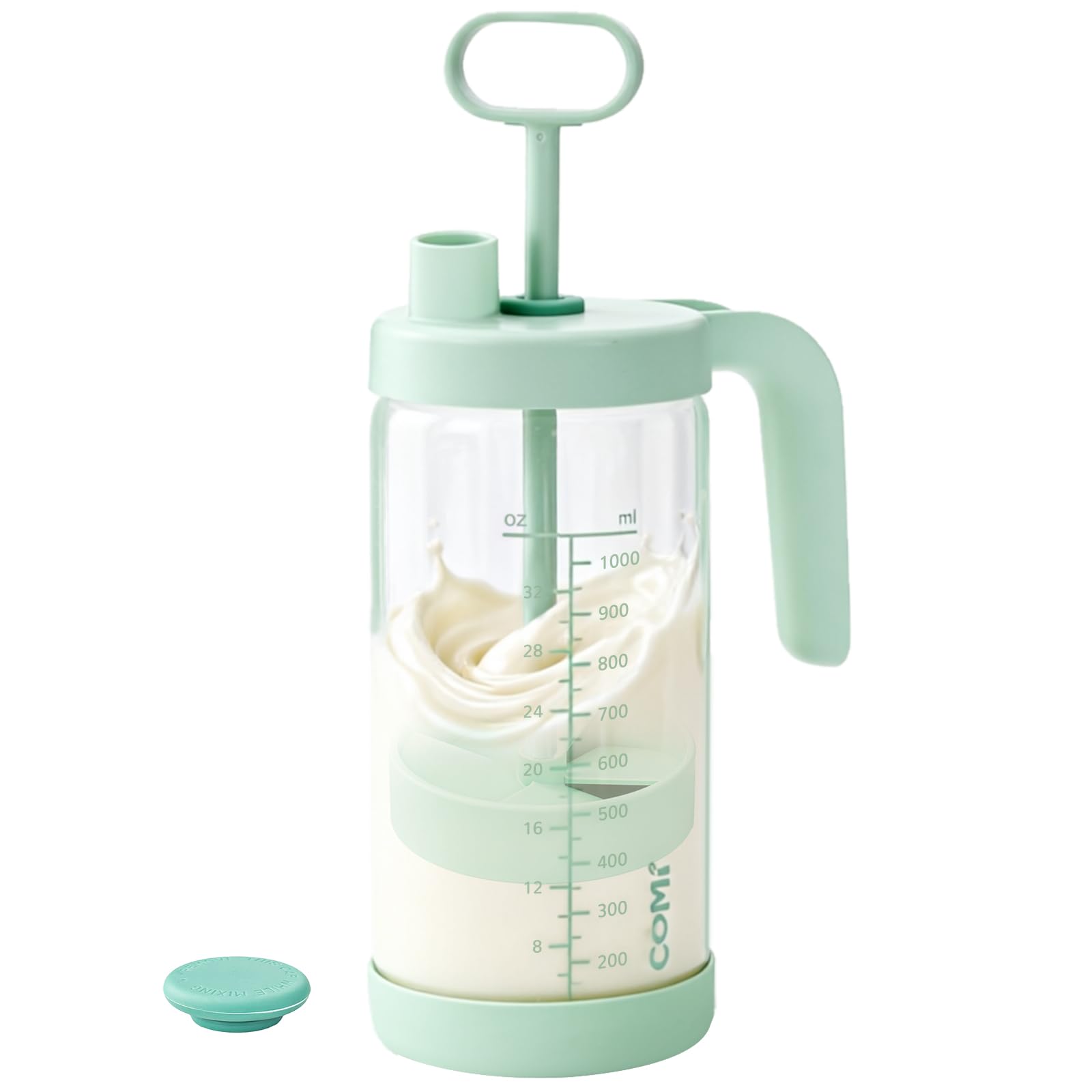 COMI 32oz Glass Breast Milk Pitcher with Green Silicone Sleeve