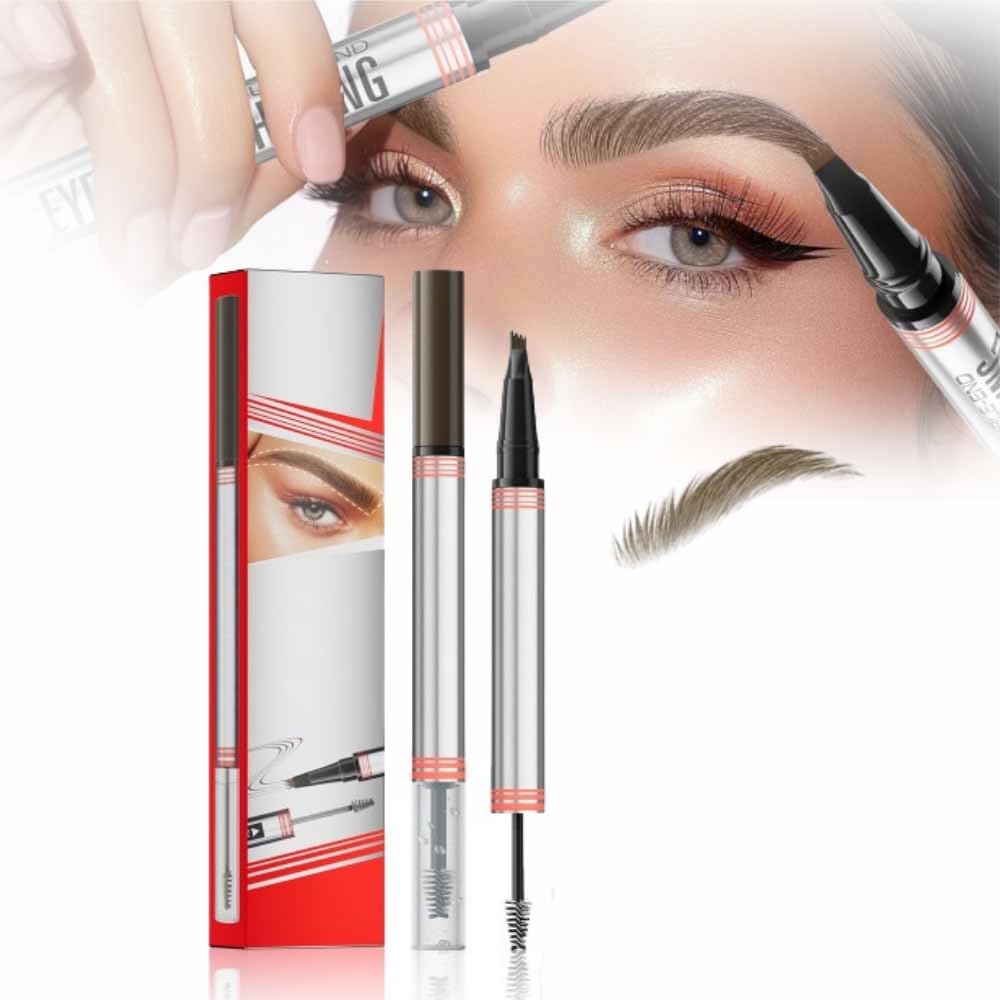 2024 New 2-in-1 Eyebrow Pencil with Gel,Waterproof Magic Eyebrow Pencil,Dual-Ended 3D Microblading Eyebrow Pen with 4 Tip & Eyebrow Brush, Makeup Long-Lasting Eyebrow Pen for Women (Light Brown)