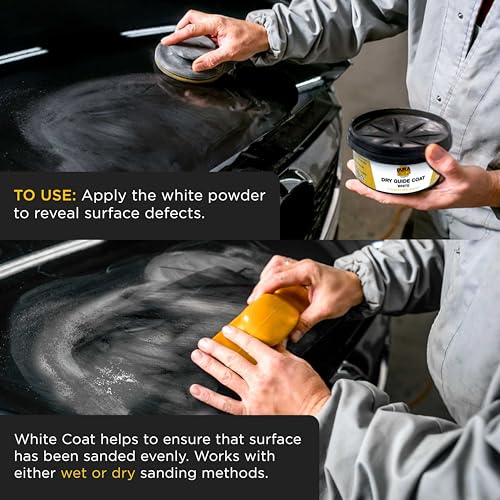 Image of Dura-Gold Premium White Dry Guide Coat Kit, 7 Ounces (200 Grams) - Powder that Instantly Highlights Auto Bodyshop Repair Surface Imperfections, Identify Body Filler Pinholes, Sanding Scratches Defects