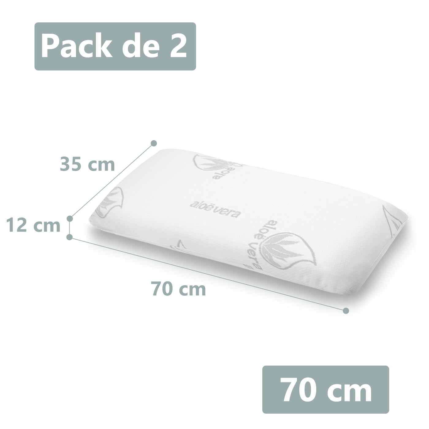 MERCURY TEXTIL - Almohada viscoelástica con Tejido de Aloe Vera, termoregulable adaptabilidad al Cuello de Alta recuperación. (Pack de 2-70CM)