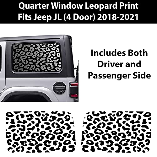 Bogar Tech Designs Precut Leopard Cheetah Rear Side Quarter Window Decal Stickers Compatible With The 4 Door Jeep Wrangler Jl 2018-2022, Matte Black #TOP1