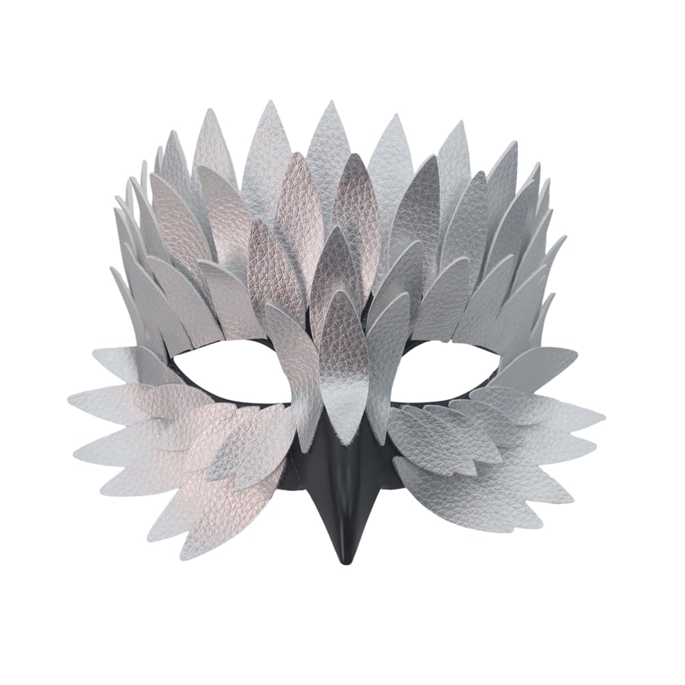 DONGKER Bird Beak Cover, Half Face Raven Cosplay Prop with Feather Texture for Halloween Masquerade Party Christmas Parties, Carnival, New Year's Eve & Fancy Dress Events