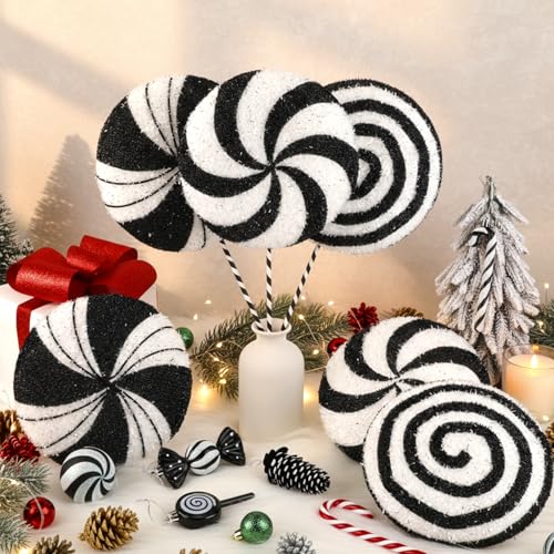Hollowfly 27 Pcs Large Candy Christmas Decorations 7.87" Peppermint Lollipop Candy Christmas Decorations with Hanging Xmas Tree Ornaments Lollipop for Home Xmas Party Decor(Black and White) by Hollowfly - Image 2