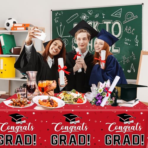 Image of 2026 Graduation Decorations,Congrats Grad Tablecloth 2pcs White Red Class of 2026 Table Covers Rectangle for Graduation Party Supplies,108x54inch(Red)