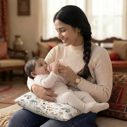 Image of a baby cherry Feeding Pillow for New Born Baby, Breastfeeding Pillow, Nursing Pillow, Baby Feeding & Support Pillow, Soft Cotton with Washable Cover, 32x21 cm