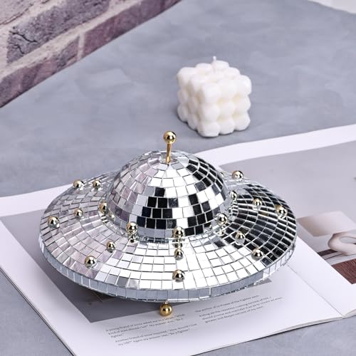 XYQXYQ Retro UFO Disco Ball UFO Decor Space-Themed Reflective Disco Lights for Parties, Small Mirror Disco Ball, and Disco Halloween Decorations for Home Or Bar Decoration