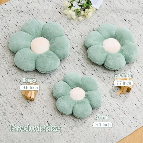 Image of Kcvvcr Flower Pillow Cute Decorative Throw Pillow with Faux Rabbit Fur Soft Daisy Plush Floor Cushion Aesthetic Flower Shaped Pillow Home Decor for Bed Sofa Couch (Sage Green17.7 Inch)