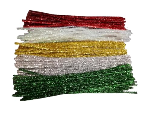 Sequential 50 Christmas Mix Tinsel Glitter Pipe Cleaners for Craft 30cm x 6mm, Super Sparkly Stems Arts & Crafts for Kids, School & Crafting Projects