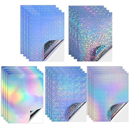 Holographische Aufkleber Papier, 20 Blatt 5 Styles A4 Druckbare Klare Vinyl Selbstklebend Aufkleber für Laser und Tintenstrahldrucker DIY