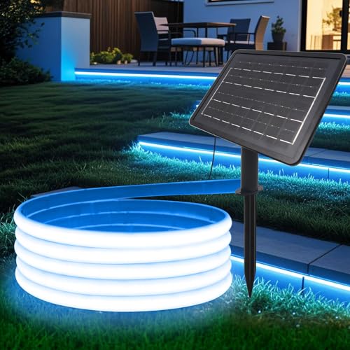 Wisada Bandes Led Solaires 24V Pour Extérieur, Haute Luminosité Néon Avec 320 Led/m, 8 Modes, Étanche, Batterie 7200mah, Parfait Pour Jardin, Cour Et Balcon (Bleu, 10M)