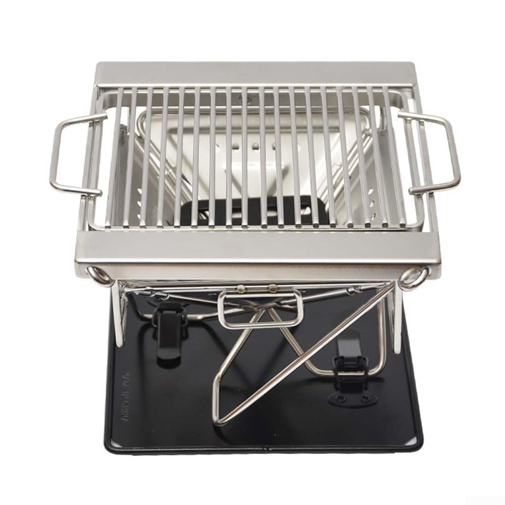 Parrilla portátil para acampar al aire libre, altura ajustable, diseño plegable, acero inoxidable, ideal para 12 personas, incluye bolsa de transporte