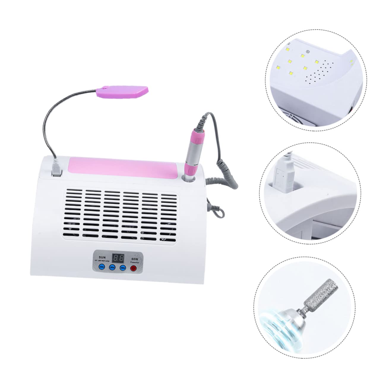 Mipcase 1zestaw Elektryczna Maszyna Do Polerowania Paznokci z Odkurzaczem Wielofunkcyjna Cicha Przenośna Idealna Do Manicure Salonie Lub Domu z Klipsem Kompatybilna z Akcesoriami