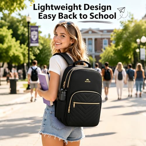 Image of MATEIN Laptop Backpack for School, Water Resistant College Bookbag, Black | Work Backpack for Women, with Mulitiple Pockets, Stylish Computer Bag, for Student, Commuter, Fits 15.6 Inch Laptop
