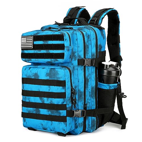 Lovelinks21 Mochila tática de 25 L, impermeável, militar, para homens e mulheres, mochila de viagem pequena com velcro, Padrão de água azul, 25 Liters, Mochilas Daypack