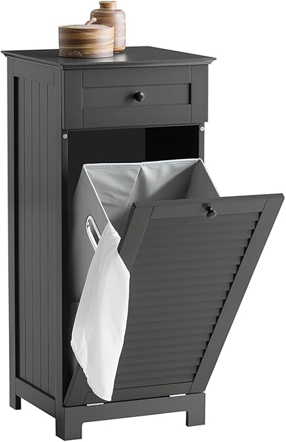 SoBuy BZR73-DG Kosz na Pranie Szafka Łazienkowa Stojące Komoda 1 szuflada 40 x 38 x 90 cm Szary