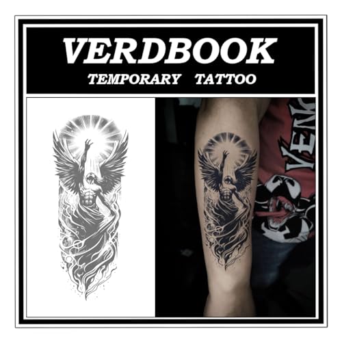 Semi Permanent Tattoos, 2 Sheets Temporary Tattoo Kit with Realistic Body Stickers, Long Lasting 1-2 Weeks, Fake Tattoo for Women Men Adult, Waterproof & Non-Reflective, Winged Deity