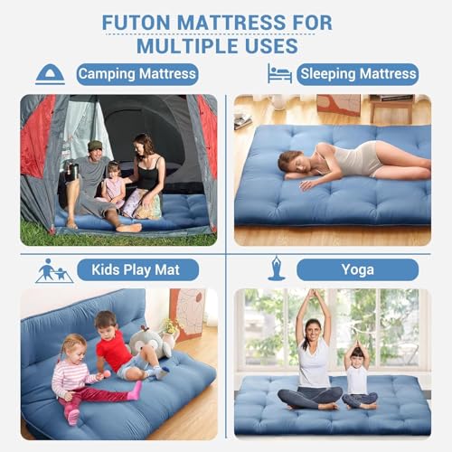 Image of Deevine Craft Quilt Cotton Floor Bed Mattress, Foldable, Rollable Movable Single Bed Comfort Gadda 1 Sleeping Capacity, Navy Blue, 72X30X5 Inches