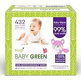 Biodegradable Baby Wipes Natural essential oils – Pack (6 Packs of 72) 432 – compostable 99% Pure Water Plastic FREE Moist Newborn Diaper Wipes, Wet Wipe for Babies & Adults Sensitive Skin