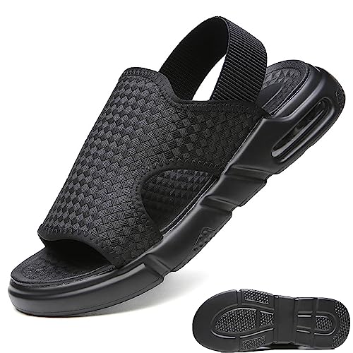 Soft Sole Black Woven Summer Sandals for Men's Open Toe Breathable Outtdoor Anti-Slip Beach Casual Height Increasing Sandalias Shoes