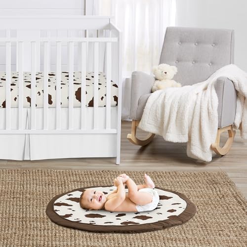 Image of Sweet Jojo Designs Cow Print Girl Boy Gender Neutral Baby Play Mat Tummy Time Activity Infant Playmat Playpen Tent Teepee Floor Brown Vintage Animal Print for Western Cowgirl Wild West Southwest