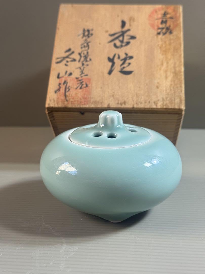 青磁　香炉　宝船　布袋　お正月 開運 布袋様 置物 香炉 陶器 ご利益 布袋さん 七福神 宜興 おしゃれ