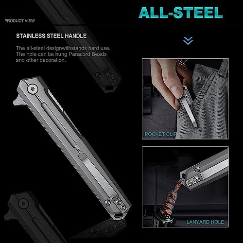 Pocket-Knife-for-Men-Tanto-Folding-Knives-with-Clip-EDC-Pocket-KnifeSlim-Gentlemans-Knife-with-Aluminum-Handle-Tactical-Knife-with-Flipper-Open-Liner-Lock-for-Outdoor-Survival-Camping