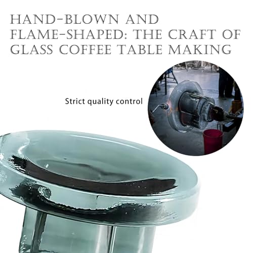 Image of Turq Glass Side Table for Living Room, 19.68 Inches x 12.59 Inches Round End Table with Tempered Glass Top