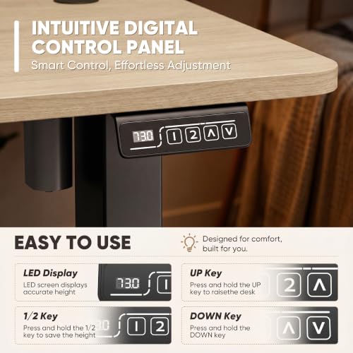 Image of Furmax Electric Height Adjustable Standing Desk Large 48 x 24 Inches Sit Stand up Desk Home Office Computer Desk Memory Preset with T-Shaped Metal Bracket, Maple
