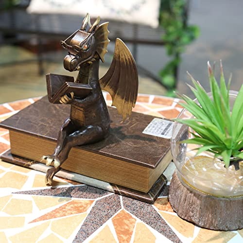 Estatua Dragón Lectura Imitación Bronce Antiguo miniatura 6