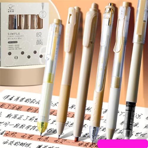 Image of 6 Pcs Korean Aesthetic Pastel Pen Set Blue Ink Cute Stationery for Girls Kawaii Fancy Gift Pens Aesthetic Office Supplies