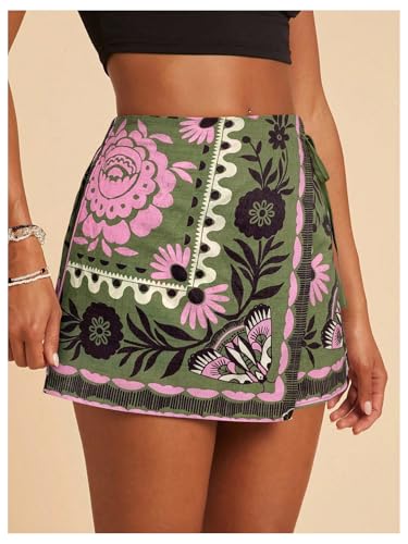 Image of SweatyRocks Women's Boho Mini Skirts Floral Shorts Tie Side Wrap Skorts