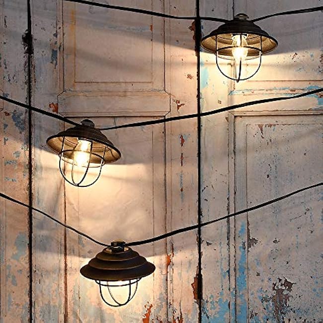 LumaBase Electric Caf¨¦ String Lights with 10 Bronze Metal Shades