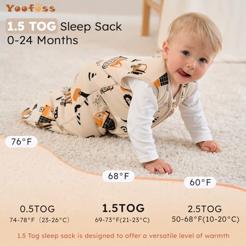 Image of Yoofoss Baby Sleep Sack 18-24 Months, 1.5 Tog Baby Wearable Blanket with 2-Way Zipper, 100% Cotton Organic Fabric Winter Infant Sleeping Sack, Warm Soft Comfy