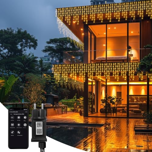 Eisregen Lichterkette mit App Steuerung,15m 600er LED...