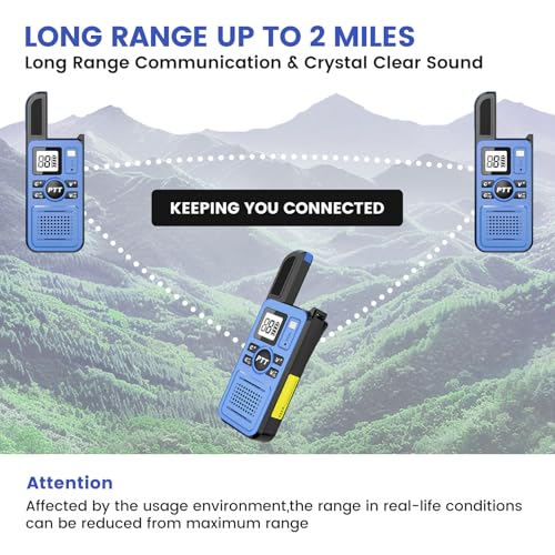 Image of Mini Walkie Talkies 3 Pack, Portable 2 Way Radios with Earpieces | Clear Audio, 2KM Range, LED Display, Rechargeable, Portable Hands-free Walkie Talkie for Camping, Family Outdoor, Blue