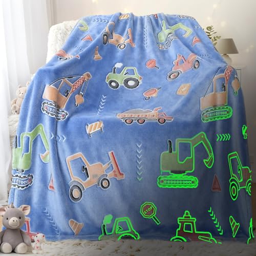 Glow in The Dark Tractor Blanket Tractor Gifts for Kids 3-12 Soft Car Blankets for Boys 40x60