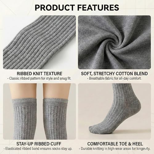 Image of Kraptick Women's Ribbed Thigh High Socks - Soft Stretchable Knit Over the Knee Socks for Winter, Casual & Layered Wear