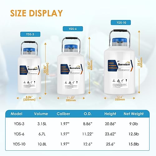 Bonvoisin 6L Liquid Nitrogen Container Cryogenic Container Liquid Nitrogen (Ln2) Dewar Aluminum Alloy Semen Tank With 6 Canisters Carry Bag (6L) #TOP5