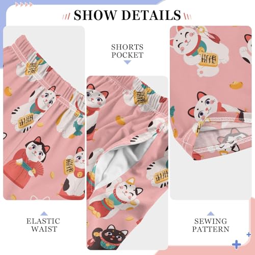 Funny Lucky Cat Boys Long Pants Soft Trousers Elastic Waist Kids Lounge Bottoms with Pockets S-XL4