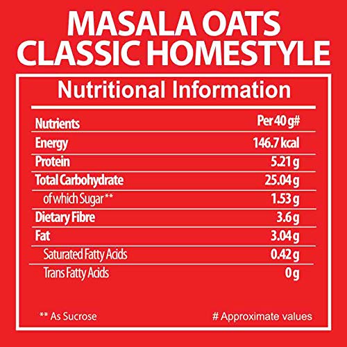 Image of Bagrry's Masala Oats| Classic Homestyle| Source of Protein| High Fibre| Helps Manage Weight| Breakfast Cereal| Healthy Snack|Made with 100% Whole Grain Oats| Masala Oats 40g Each, (Pack of 22)