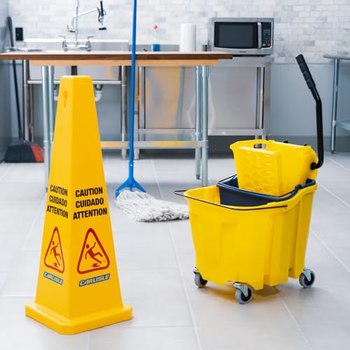 Image of SPARTA OmniFit Mop Bucket System, Durable Mop Bucket, Side Press Wringer, and Soiled Water Insert, Floor Cleaning Essentials for Commercial and Home Use, 35 Qt Capacity, 1 Count, Yellow
