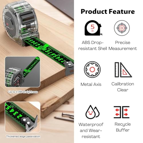 Stainless Steel Tape Measure with Fluorescent 10M*25MM Waterproof Tape Measure, Thicken Ruler Tape with Rust and Corrosion Resistant Stainless Steel for Industrial and Home 2 Stainless Steel Tape Measure with Fluorescent 10M*25MM Waterproof Tape Measure, Thicken Ruler Tape with Rust and Corrosion Resistant Stainless Steel for Industrial and Home - Image 2