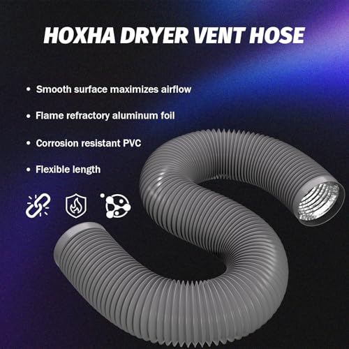 HOXHA 4\" Dryer Vent Hose Dryer Duct, Insulated Air Ducting Flexible Exhasut Hose for Window Duct Kit, Dryer Window Vent Kit, HVAC Ventilation, 5 Ft